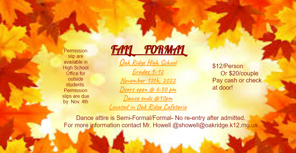 Updated Fall Formal Information