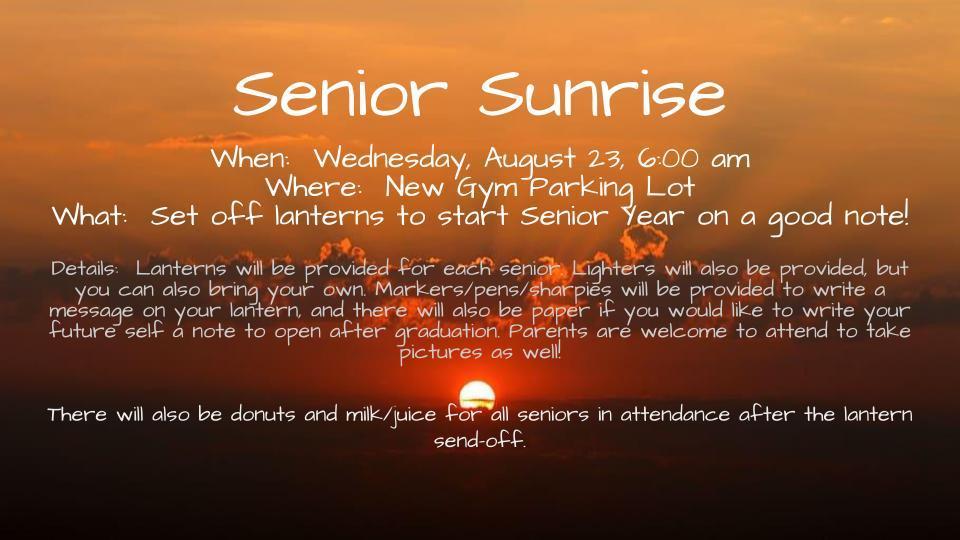 Senior Sunrise Information