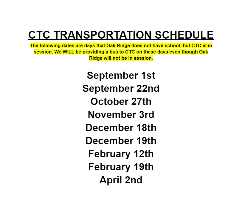 CTC Transportation Schedule